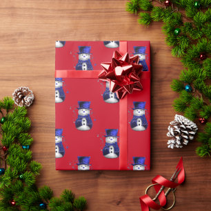 Blue Snowman Christmas Wrapping Paper