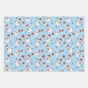 Blue Snowman Christmas Wrapping Paper