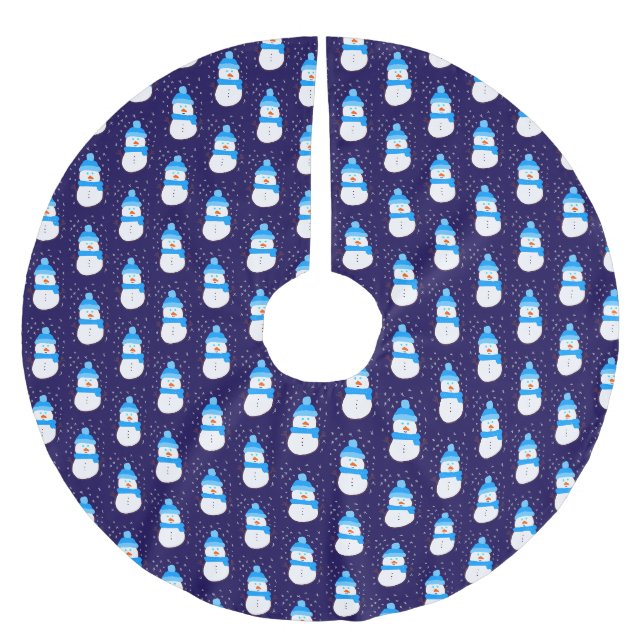 Blue Snowman in Flurry Brushed Polyester Tree Skirt (Front)