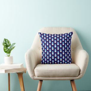 Blue Snowman in Flurry Cushion