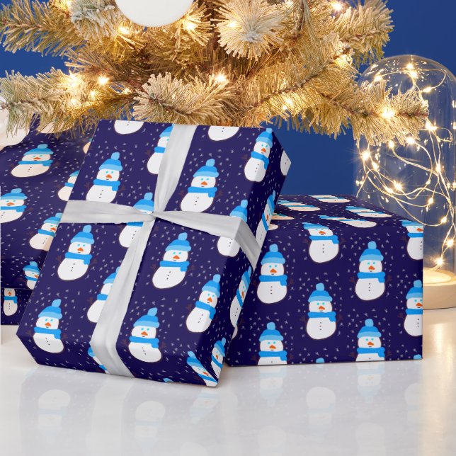 Blue Snowman in Flurry Wrapping Paper (Holidays)