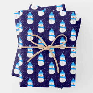 Blue Snowman in Flurry Wrapping Paper Sheet