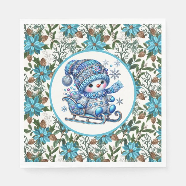 Blue Snowman Napkin (Front)