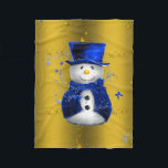 Blue Snowman on Gold Christmas Fleece Blanket<br><div class="desc">A cute and colourful Christmas pattern featuring snowmen dressed in blue velvet top hat and vests,  on a festive golden background with gold stars to add a stylish and whimsical touch to your Christmas home decorations this year.</div>