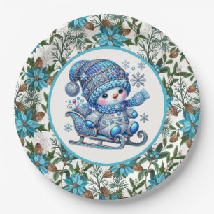 Blue Snowman Paper Plate
