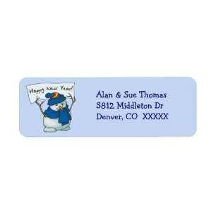Blue Snowman Return Address Label