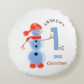 Blue snowman round cushion