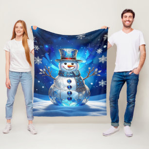 Blue Snowman Snowflakes Fleece Blanket