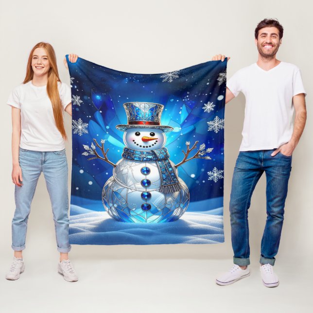 Blue Snowman Snowflakes Fleece Blanket (In Situ)