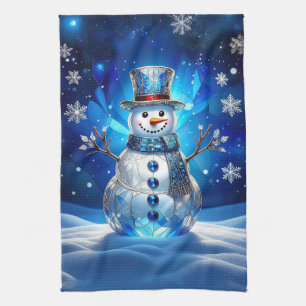 Blue Snowman Snowflakes Holiday Kitchen Towel