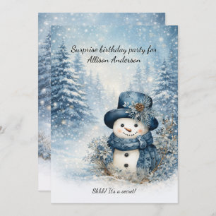 Blue Snowman Surprise Birthday Party Invitation