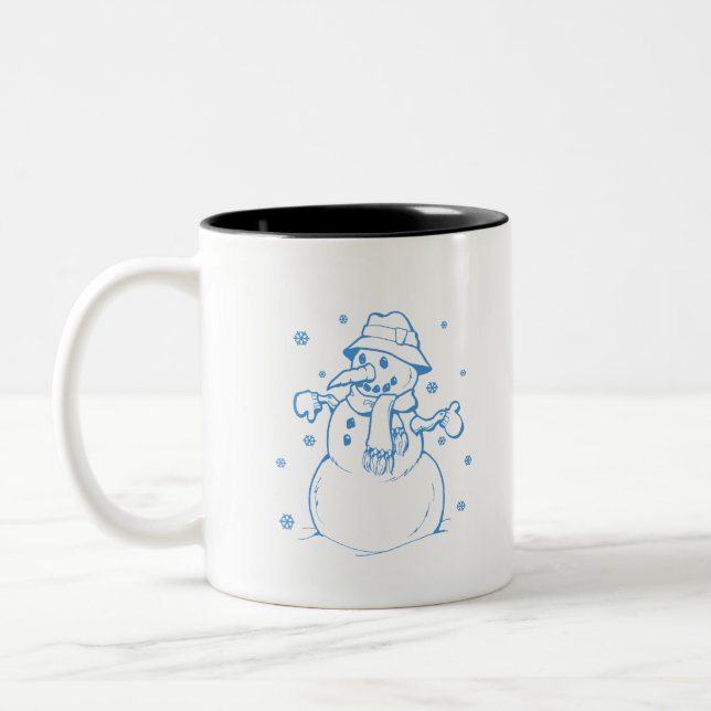 Blue snowman Two-Tone coffee mug (Left)