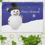 Blue Snowman Winter Scene Christmas Kitchen Towel<br><div class="desc">Add a holiday touch to your kitchen with this whimsical Blue Snowman Winter Scenery Christmas Kitchen Towel. Towel design features a happy snowman in a snowy wintry scene against a royal blue background adorned with matching colour snowflakes. Additional gift and holiday items available with this design as well.</div>