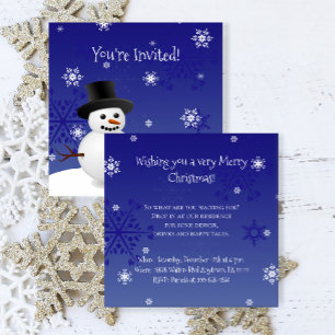 Blue Snowman Winter Scene Christmas Party Invitation