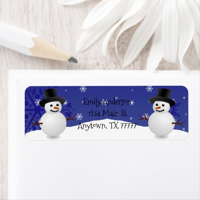 Blue Snowman Winter Scene Return Address Label (Insitu)