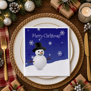 Blue Snowman Winter Scenery Christmas Paper Napkin