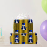 Blue Snowmen on Gold Christmas Wrapping Paper<br><div class="desc">A cute and colourful gold Christmas wrapping paper featuring a pattern of little snowmen dressed in blue velvet top hats and vests,  surrounded by gold stars to give your gift wrapping this holiday season a whimsical and stylish touch.</div>