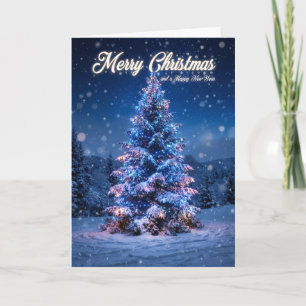 Blue Snowy Christmas Tree Card