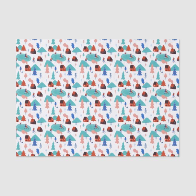 Blue Snowy Festive Christmas Winter Holiday Tissue Paper (Front)