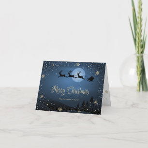 Blue Snowy Festive Script Santa Merry Christmas Holiday Card