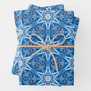 Blue snowy floral pattern wrapping paper sheet