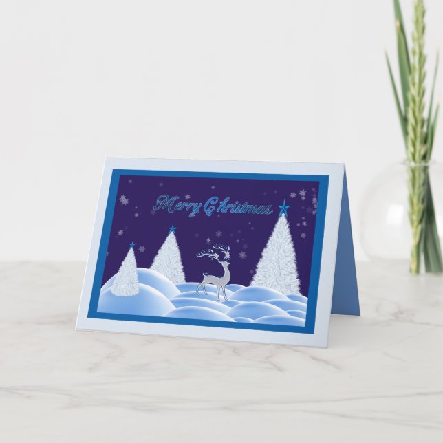 Blue Snowy Night Christmas Card (Front)