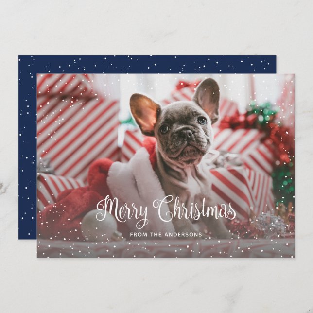 Blue Snowy Photo Christmas Cards (Front/Back)