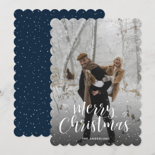 Blue Snowy Photo Merry Christmas Card