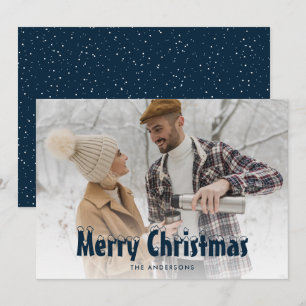 Blue Snowy Photo Merry Christmas Cards