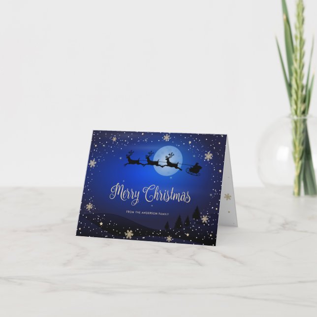 Blue Snowy Script Merry Christmas Card (Front)