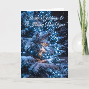 Blue Snowy Tree Season's Greetings Card