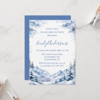 Blue Snowy Watercolor Mountains Bachelorette Party Invitation