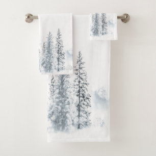 Blue Snowy Winter Trees Bath Towel Set