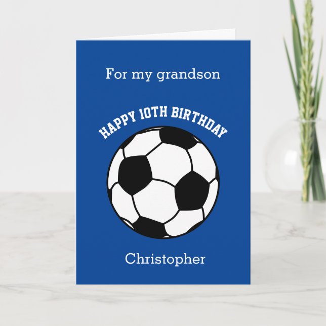Blue Soccer 10th Birthday Card (Front)