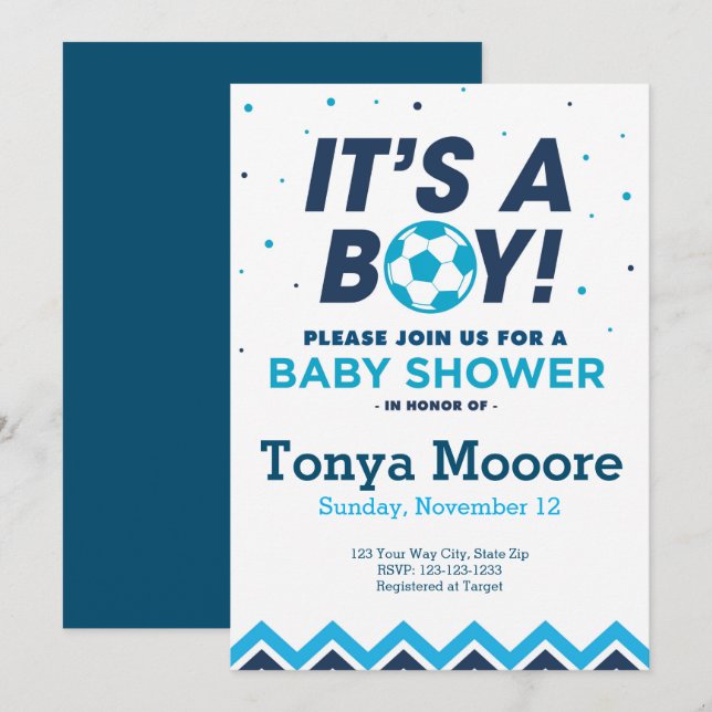 Blue Soccer Baby Shower Invitation (Front/Back)