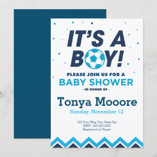 Blue Soccer Baby Shower Invitation