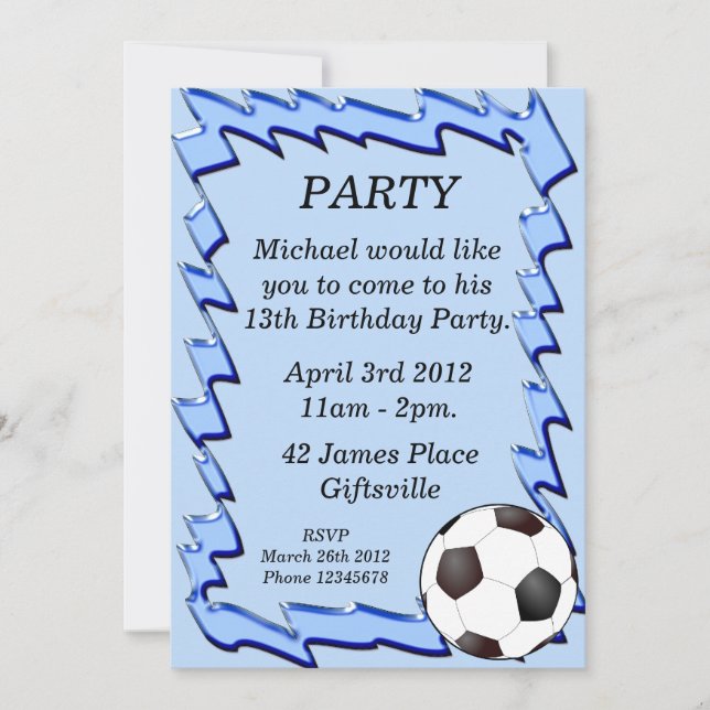 Blue Soccer Ball Birthday Party Invitation (Front)
