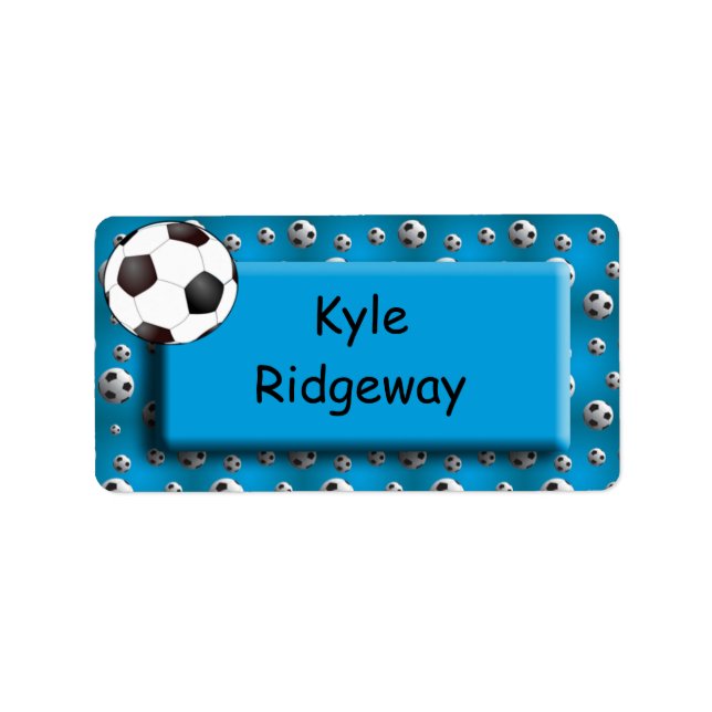 Blue Soccer Ball - Boys school name label (Front)