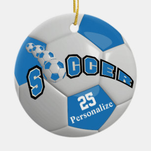Blue Soccer Ball   Personalize Ceramic Tree Decoration