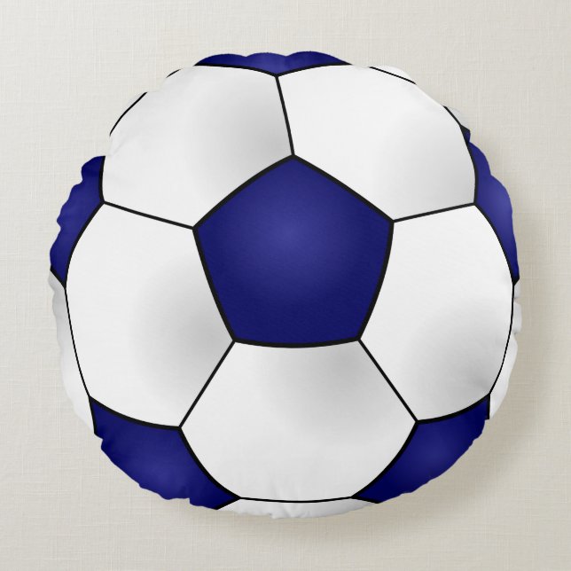 Blue Soccer Ball Round Pillow (Front)