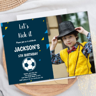 Blue Soccer Birthday Invitations Theme with photo