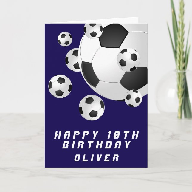 Blue Soccer Football Ball Kids Boy Happy Birthday Card (Front)