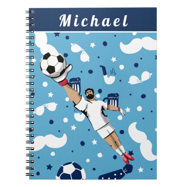 Blue Soccer Goalie Goalkeeper Player's Kid's Name  Notebook (Front)