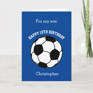 Blue Soccer Happy 13th Birthday Son Card