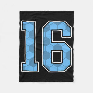 Blue Soccer Pattern Number 16 Jersey Player Unifor Fleece Blanket