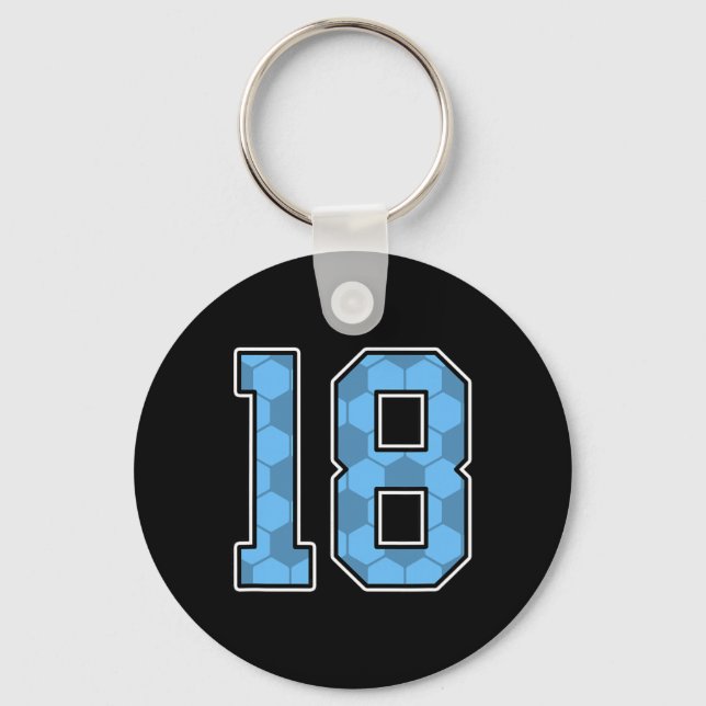 Blue Soccer Pattern Number 18 Jersey Player Unifor Key Ring (Front)