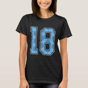 Blue Soccer Pattern Number 18 Jersey Player Unifor T-Shirt