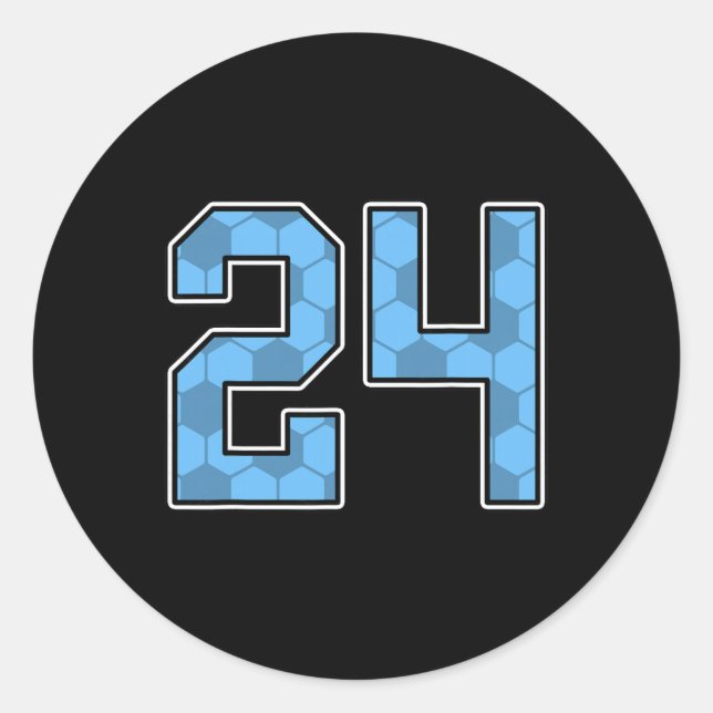 Blue Soccer Pattern Number 24 Jersey Player Unifor Classic Round Sticker (Front)