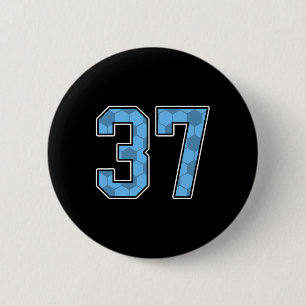 Blue Soccer Pattern Number 37 Jersey Player Unifor 6 Cm Round Badge