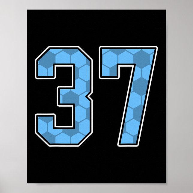 Blue Soccer Pattern Number 37 Jersey Player Unifor Poster (Front)